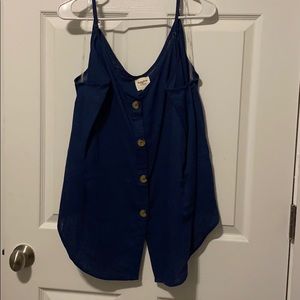 Navy Linen Button Down Tank